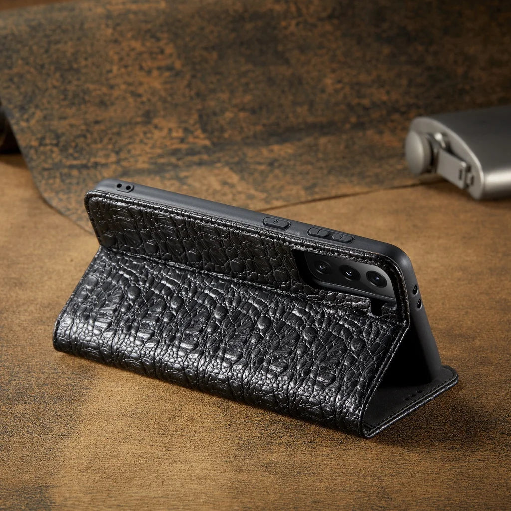 Crocodile Pattern Magnetic Genuine Cowhide Leather Galaxy S Case - DealJustDeal