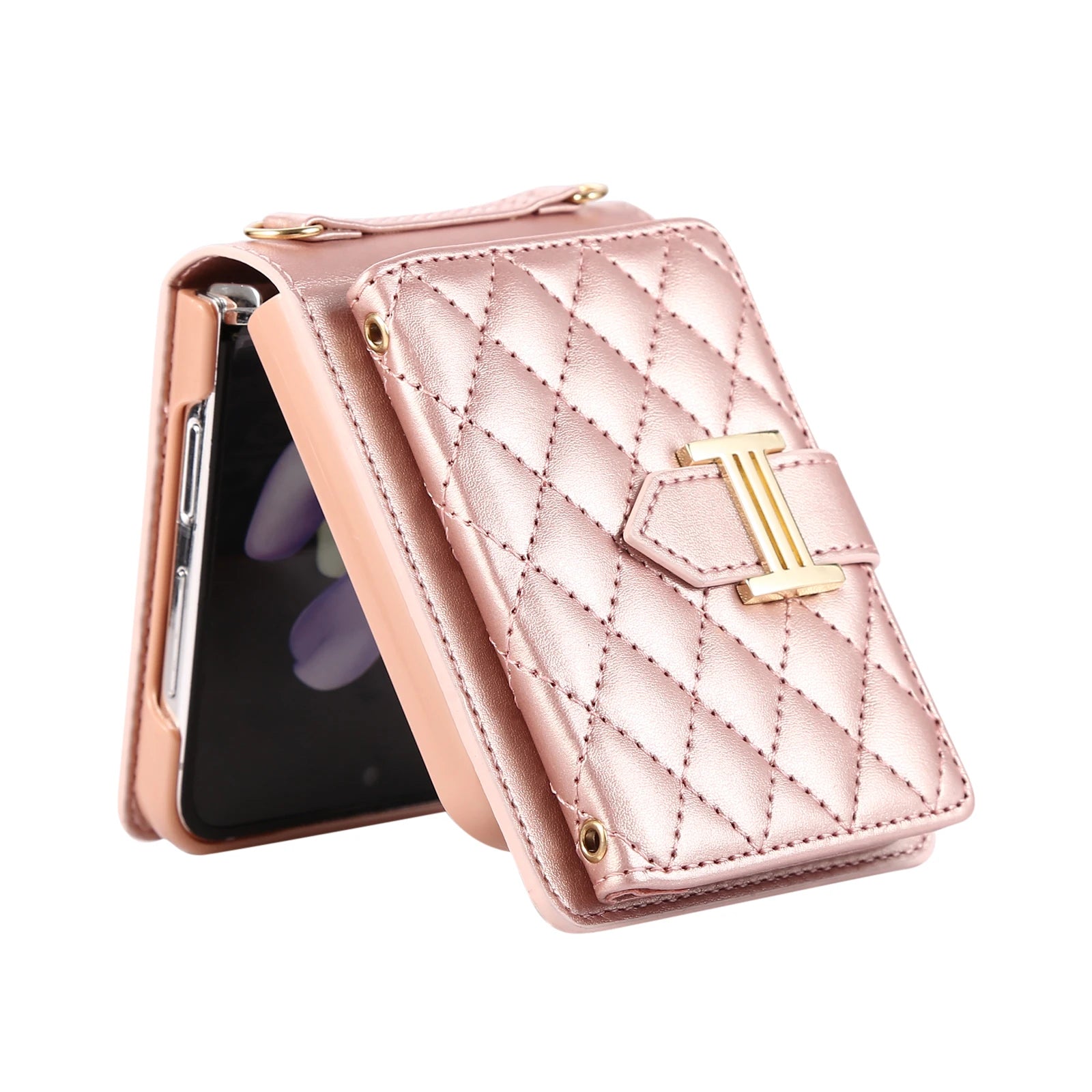 Diamond Embossing Strap Wallet Leather Galaxy Z Flip Case - DealJustDeal