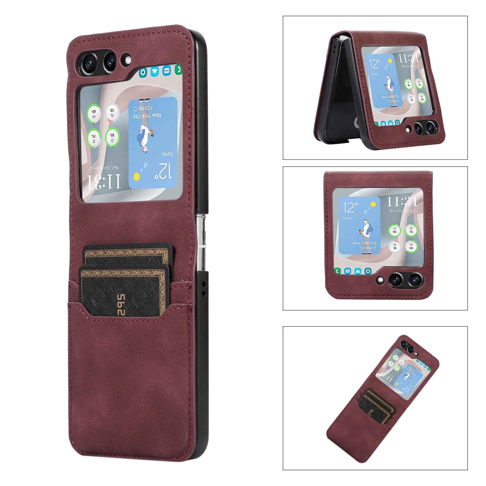 Card Holder Leather Wallet Galaxy Z Flip Case - DealJustDeal