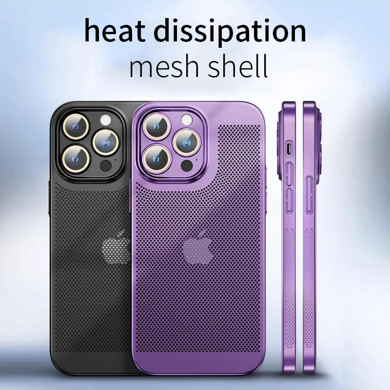 Electroplated Border Honeycomb Mesh Shell Heat Dissipation iPhone Case - DealJustDeal