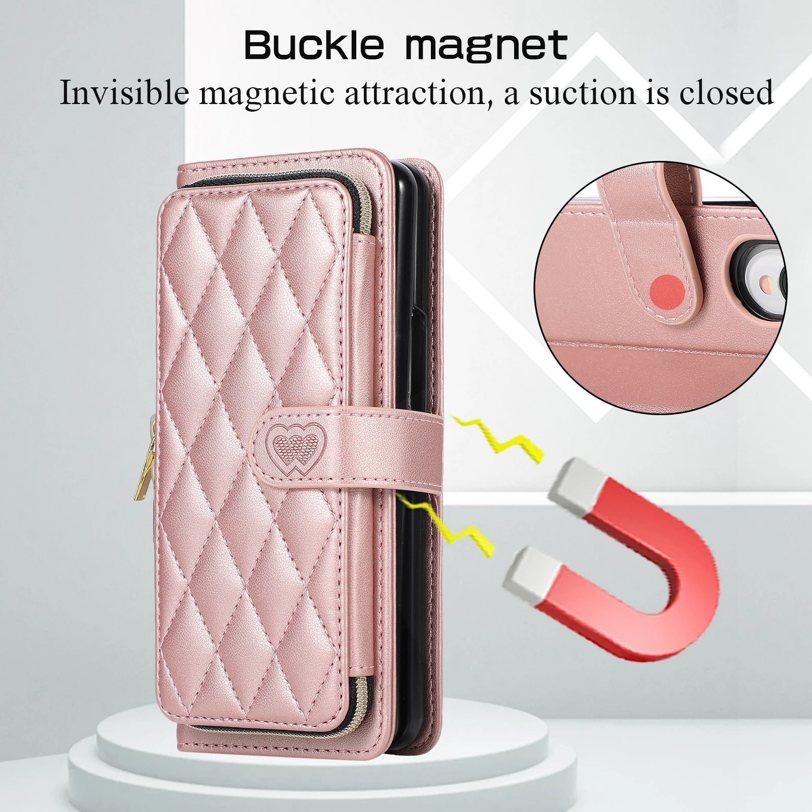 Zipper Buckle Magnet Card Holder Wallet Galaxy Z Fold Case - DealJustDeal