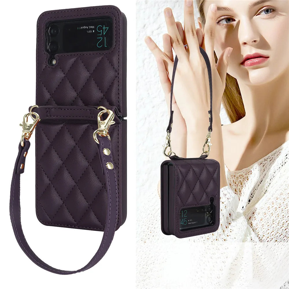 Luxury Crossbody Leather Galaxy Z Flip Case - DealJustDeal