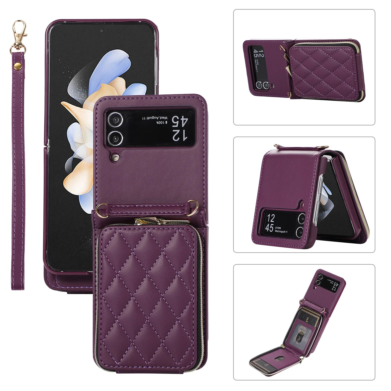 Wrist Strap Zipper Vegan Wallet Leather Galaxy Z Flip Case - DealJustDeal