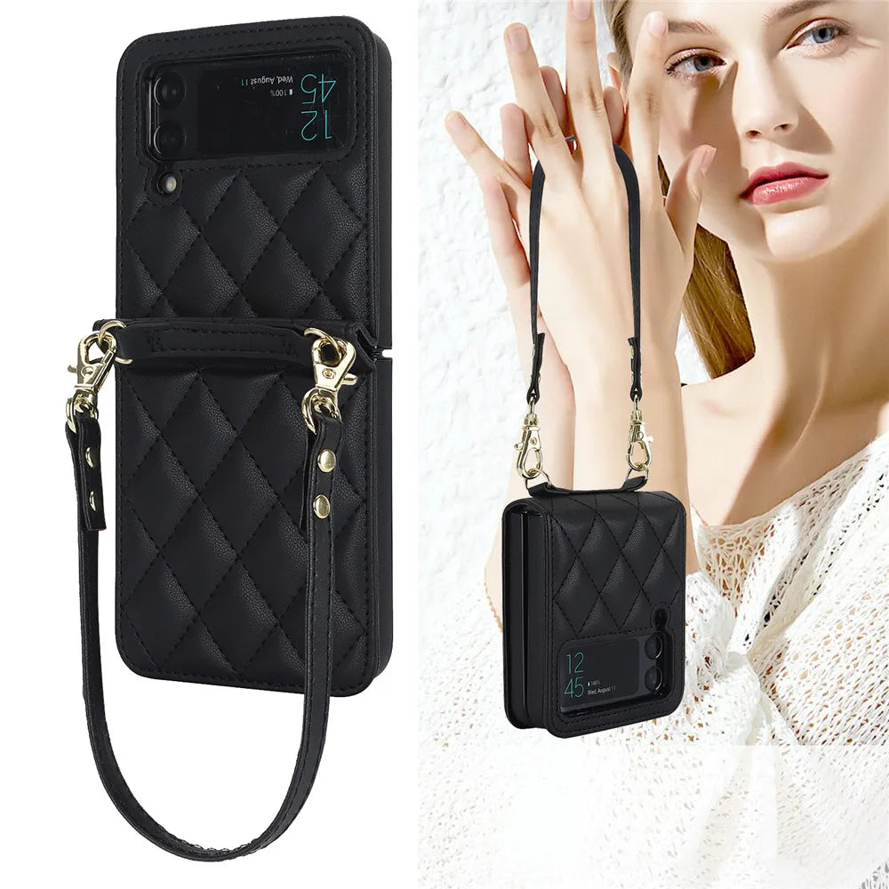 Luxury Crossbody Leather Galaxy Z Flip Case - DealJustDeal