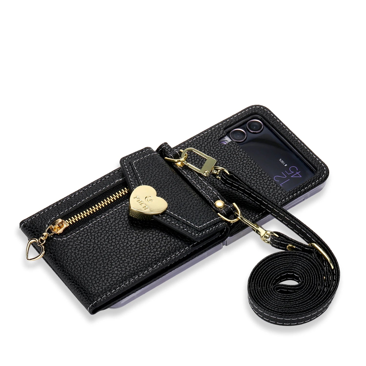 Crossbody Wrist Strap Leather Galaxy Z Flip Case - DealJustDeal