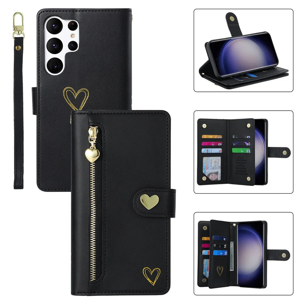 Zipper Cards Slot Wallet Leather Galaxy S Case - DealJustDeal