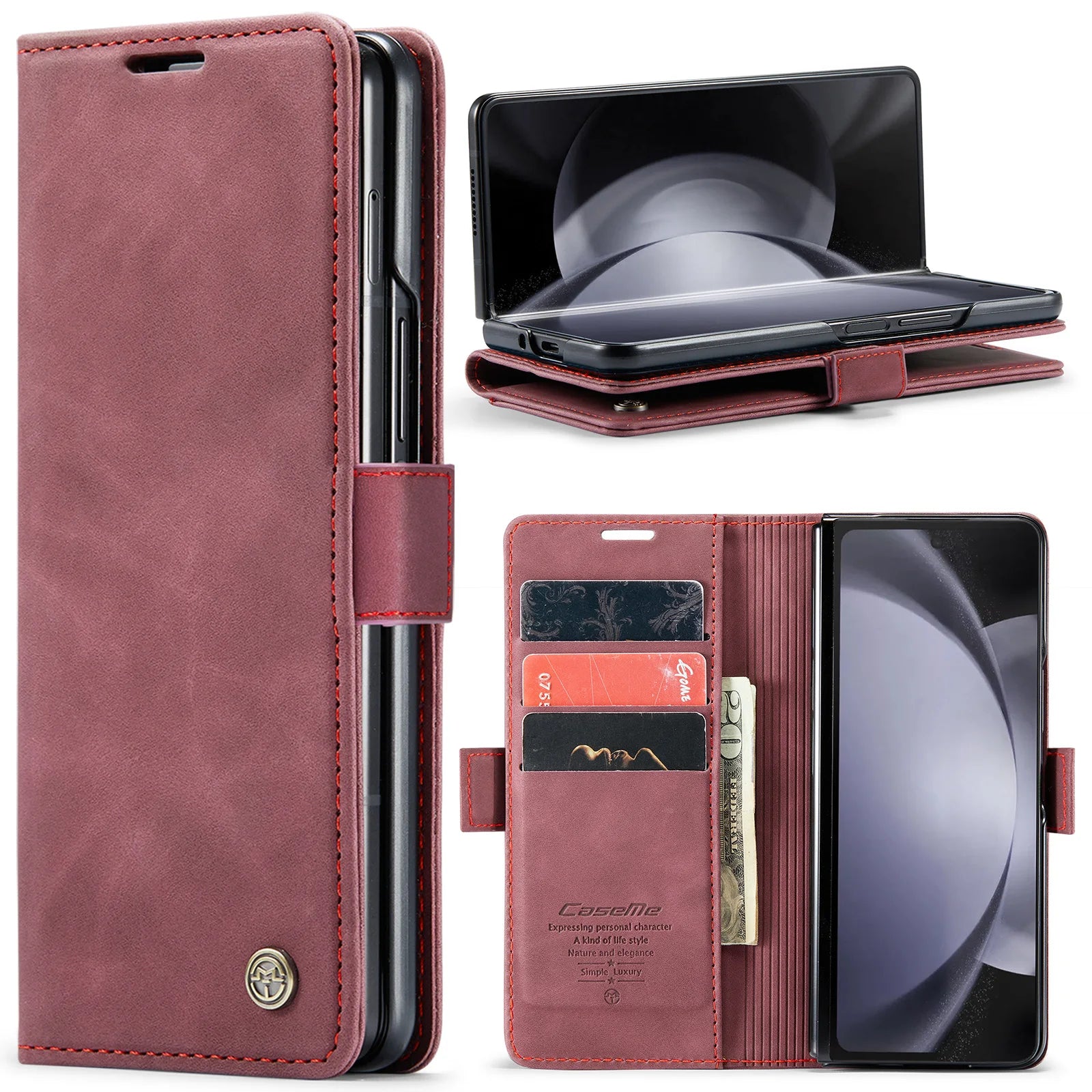 Matte Card Slot Magnetic Stand Wallet Leather Galaxy Z Fold Case - DealJustDeal