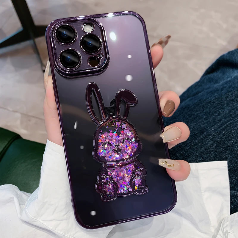 Camera Protective Cute Rabbit Quicksand Glitter iPhone Case - DealJustDeal