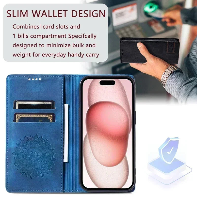 Leather Wallet Magnetic Google Case - DealJustDeal