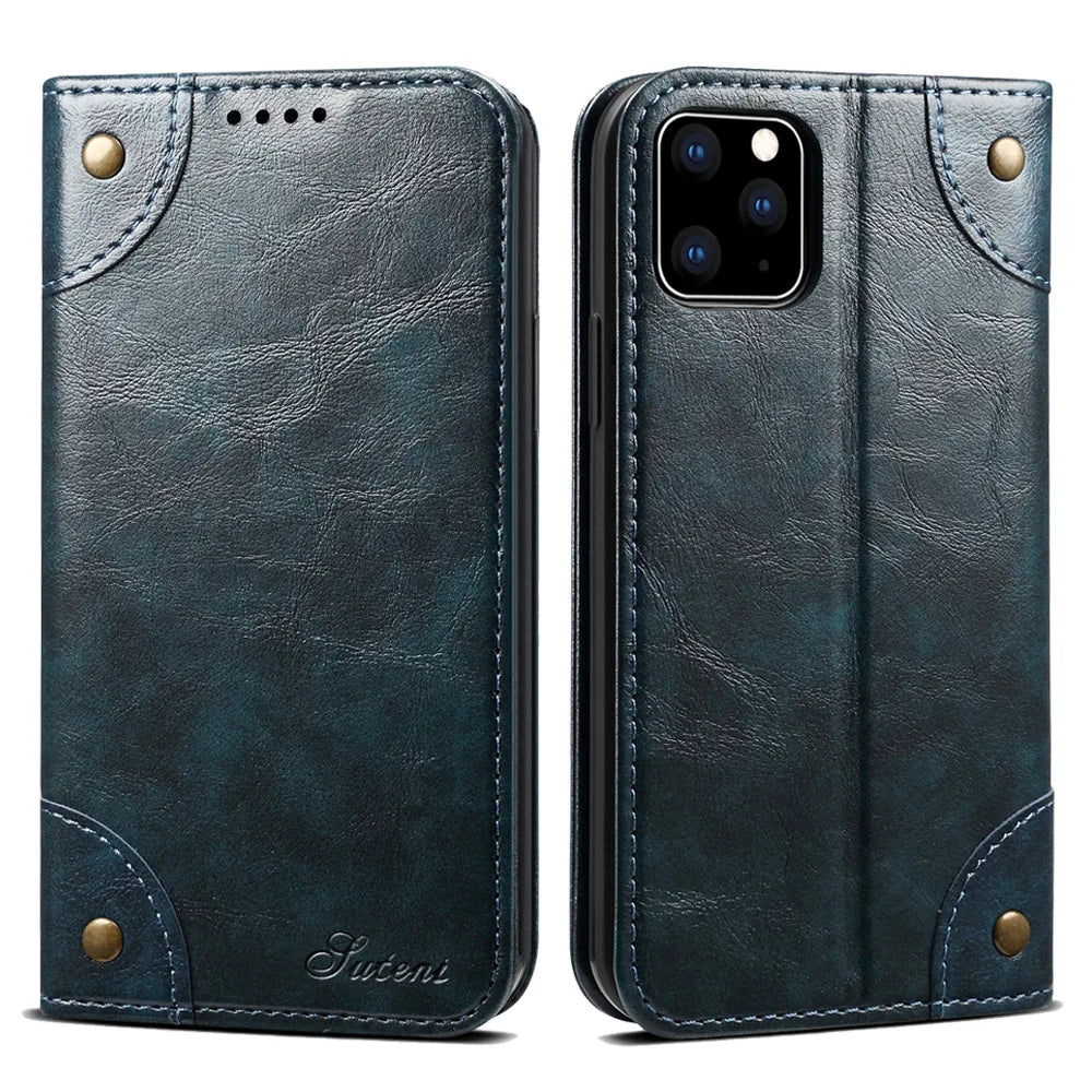 Magnetic Wallet Flip Genuine Leather iPhone Case - DealJustDeal