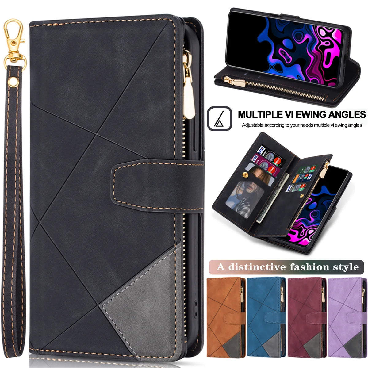 Card Slot Flip Zipper Wallet Galaxy A and S Case - DealJustDeal