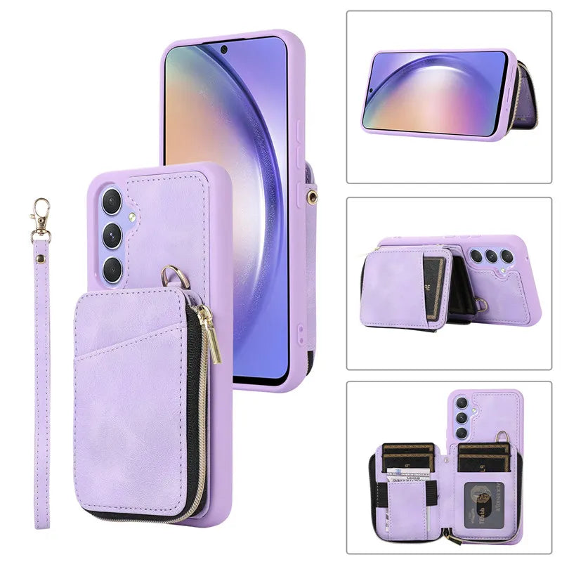 Zipper Wallet Card Flip Leather Galaxy S Case - DealJustDeal