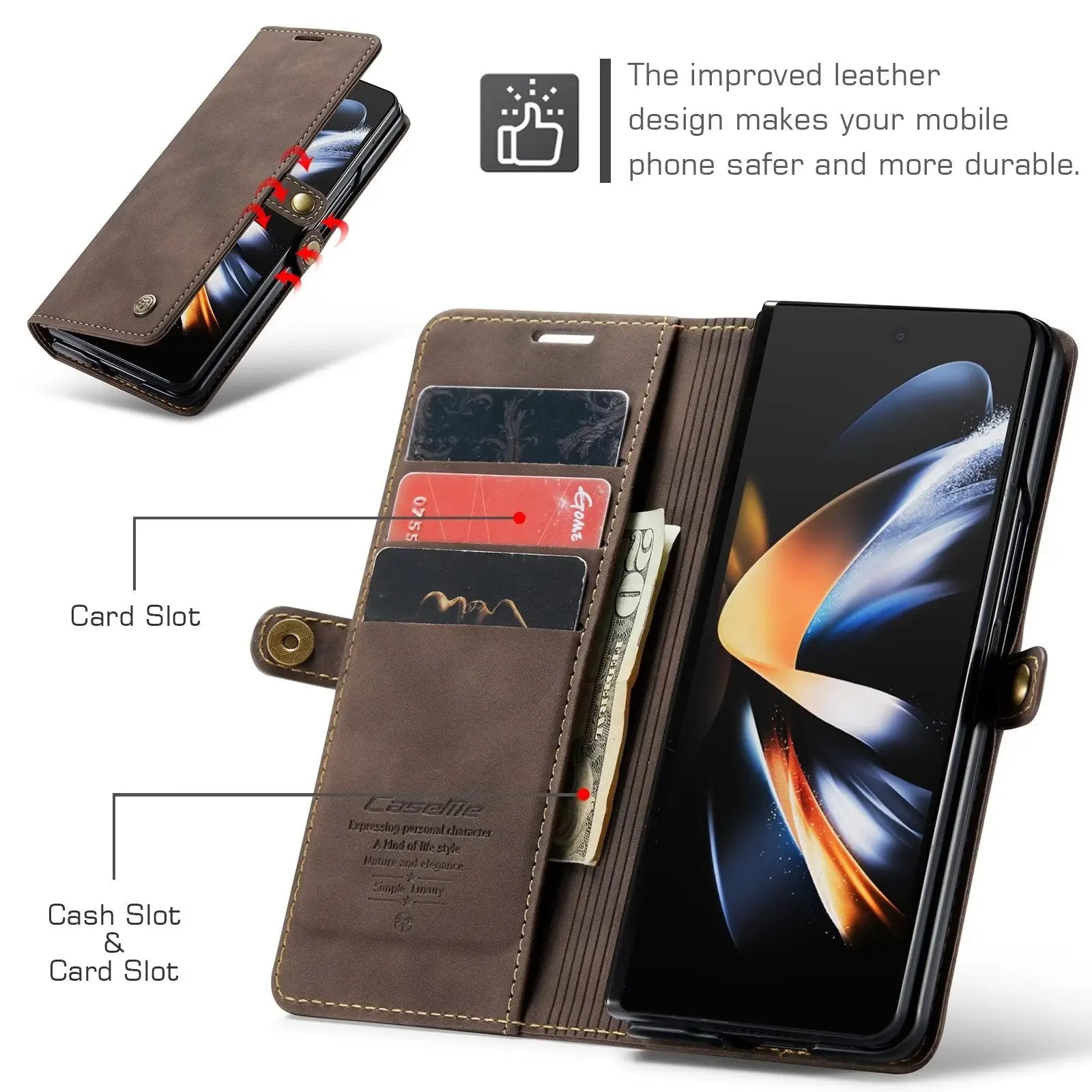 Vintage PU Leather Magnetic Flip Folio Wallet Galaxy Z Fold Case - DealJustDeal