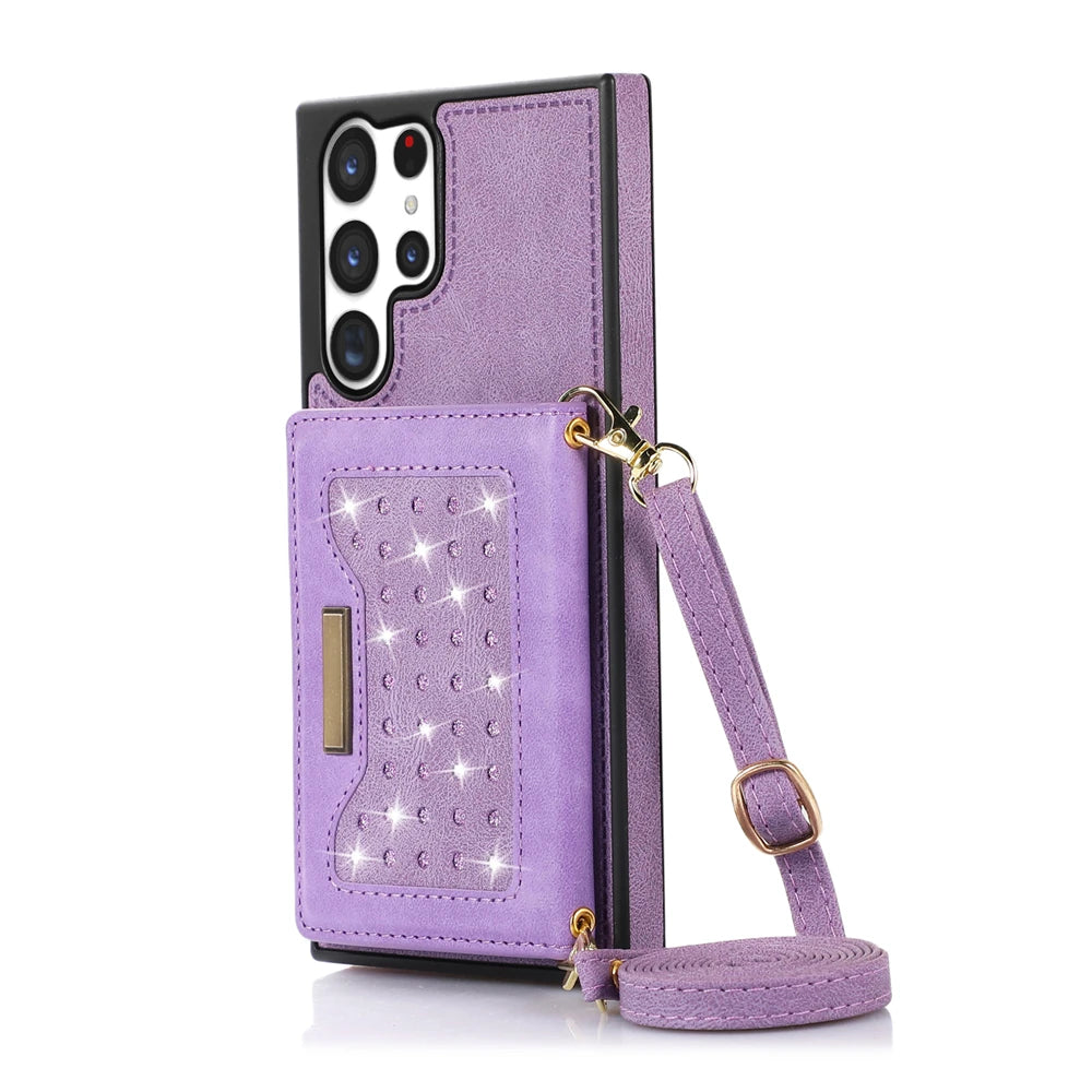 RFID Blocking Glitter Leather Wallet Galaxy A Case - DealJustDeal