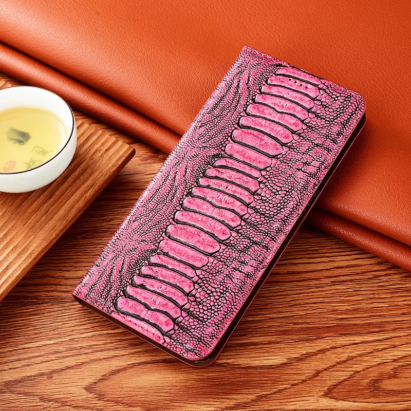 Magnetic Flip Ostrich Veins Genuine Leather Galaxy Case - DealJustDeal