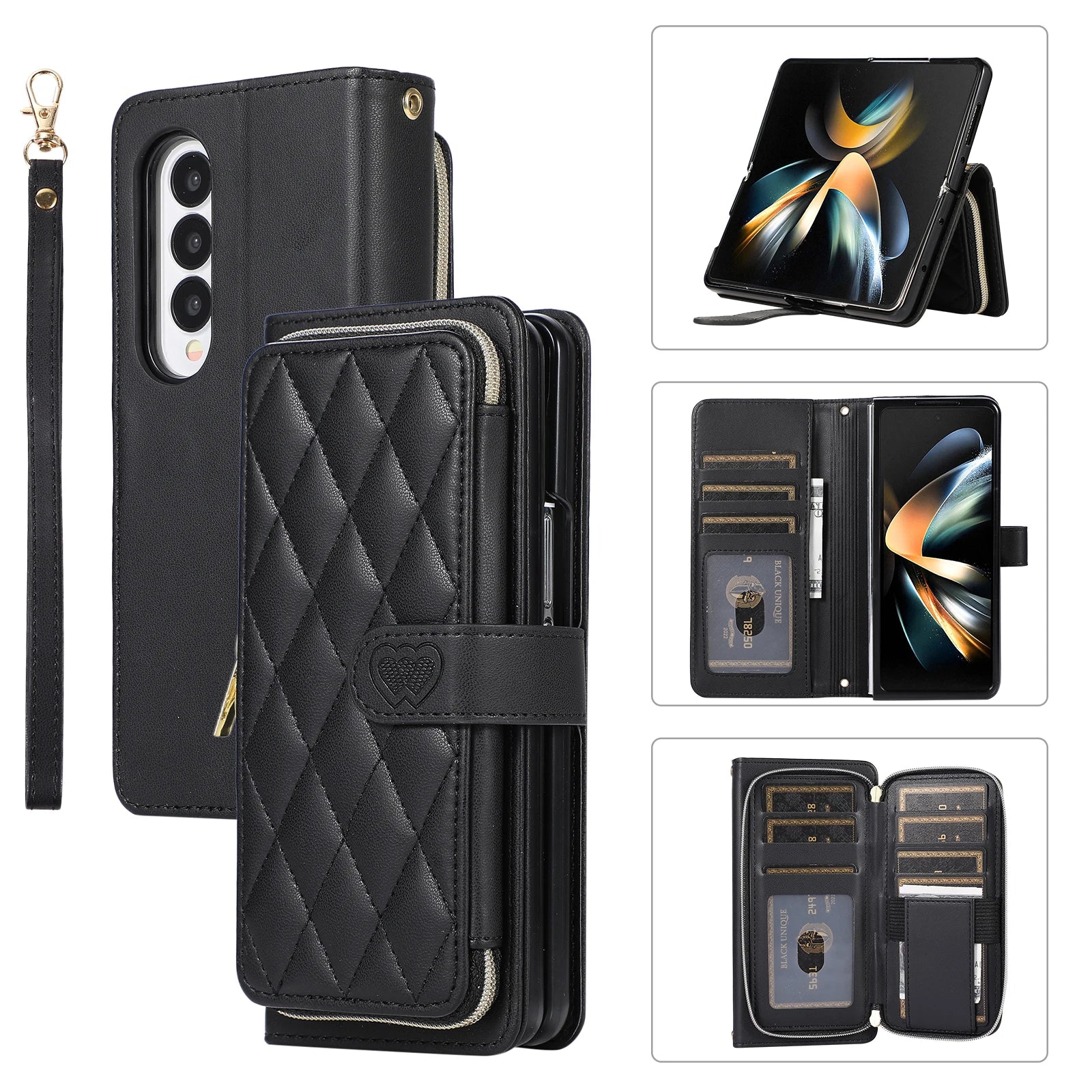 Zipper Buckle Magnet Card Holder Wallet Galaxy Z Fold Case - DealJustDeal