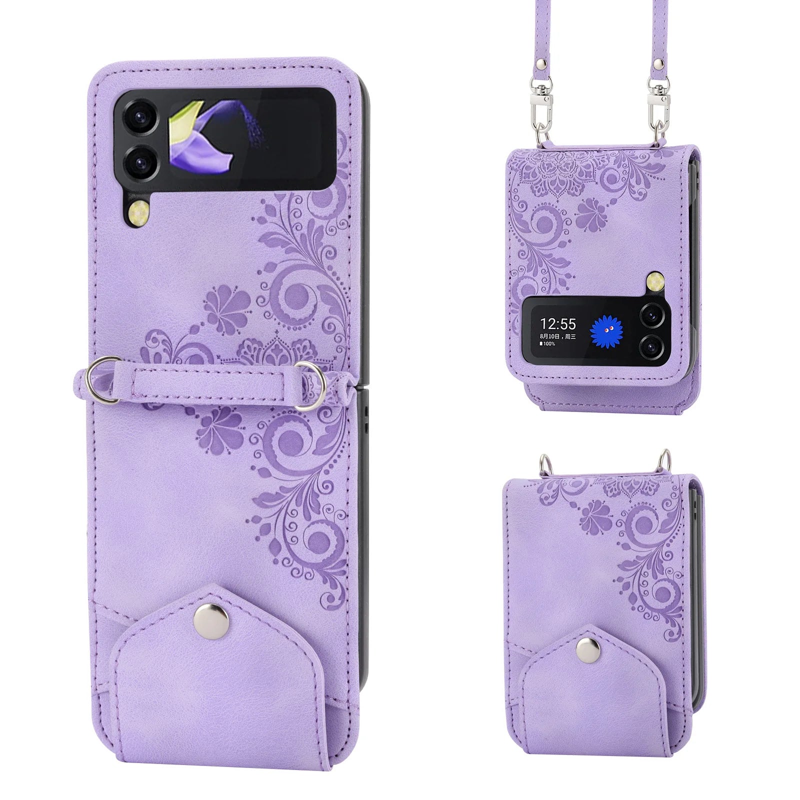 Crossbody Lanyard Hinge Wallet Leather Galaxy Z Flip Case - DealJustDeal