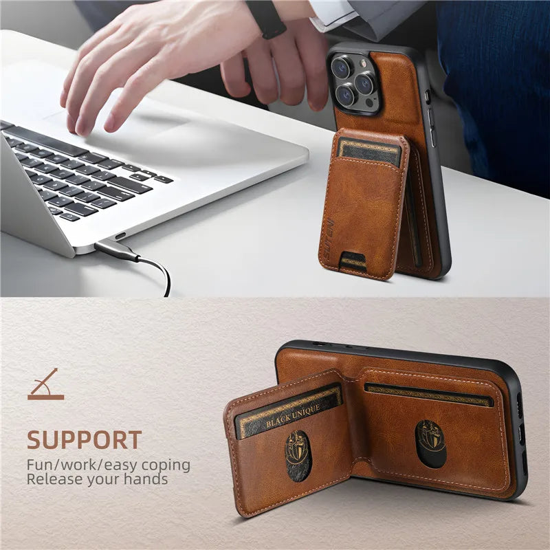 Luxury Magnetic Flip Leather Wallet iPhone Case - DealJustDeal