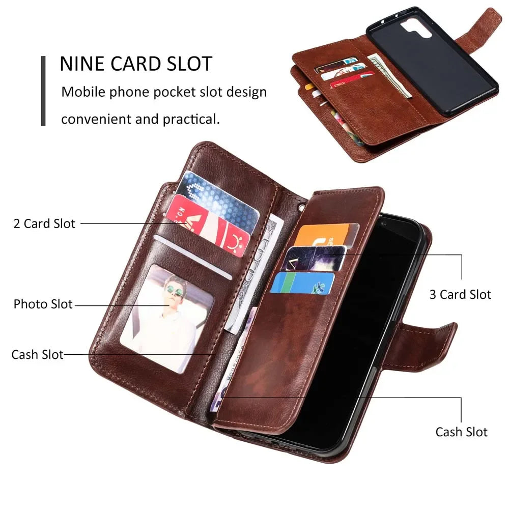 Leather Nine Cards Wallet Galaxy Note and S Case - DealJustDeal