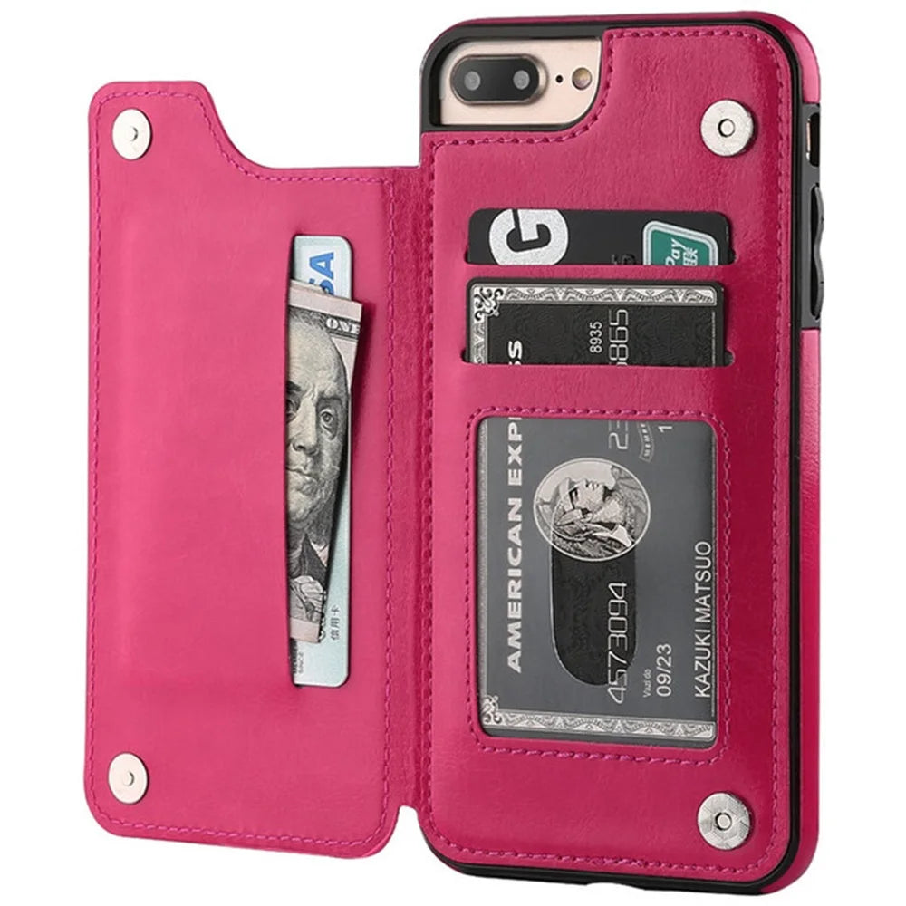 Leather Retro Card Holder Flip Wallet iPhone Case - DealJustDeal