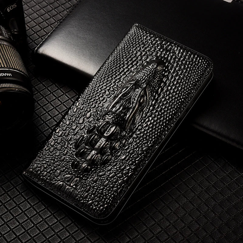 Crocodile Head Genuine Leather Flip iPhone Case - DealJustDeal