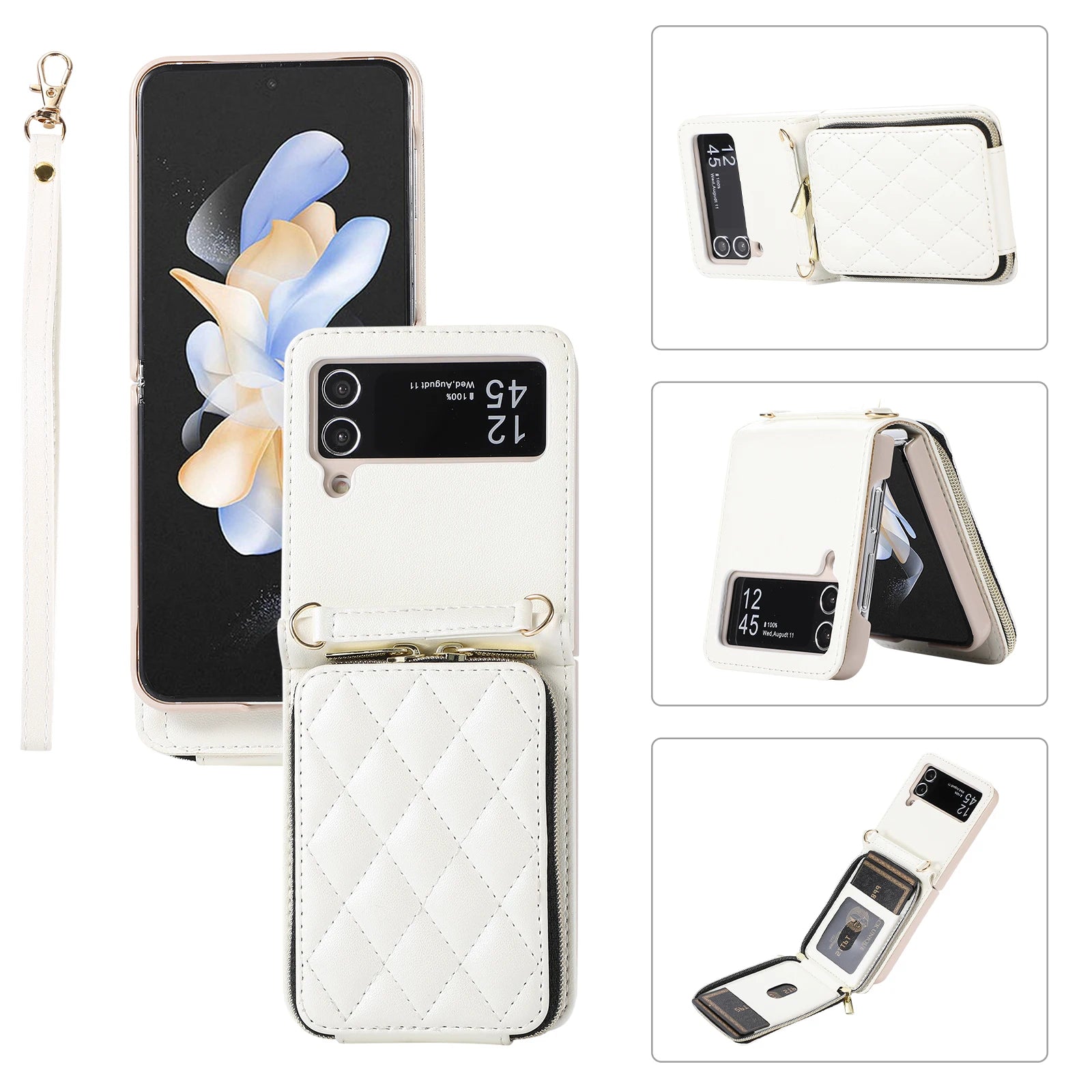 Wrist Strap Zipper Vegan Wallet Leather Galaxy Z Flip Case - DealJustDeal