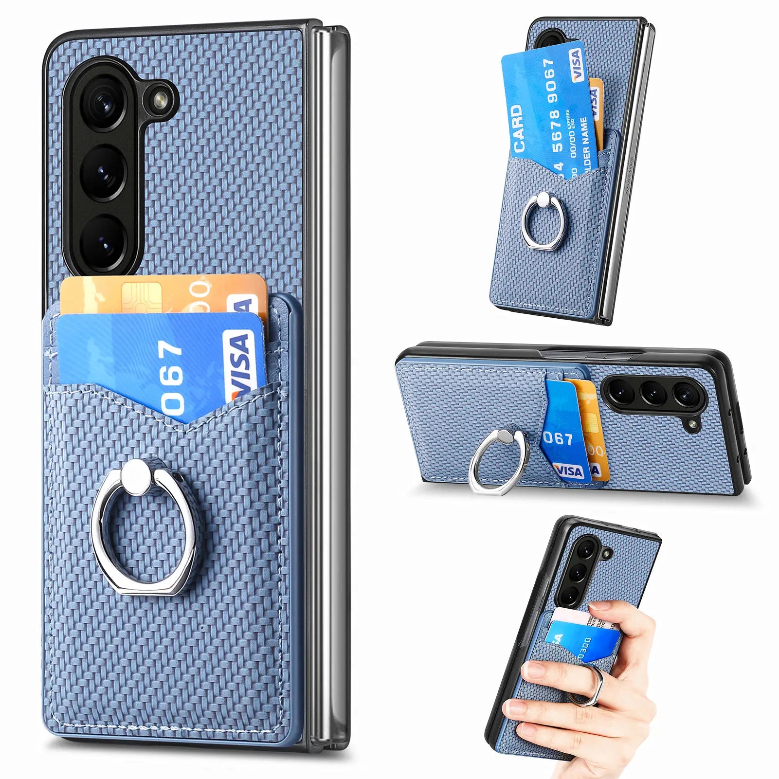 Carbon Fiber Magnetic Cards Slot Wallet Galaxy Z Fold Case - DealJustDeal