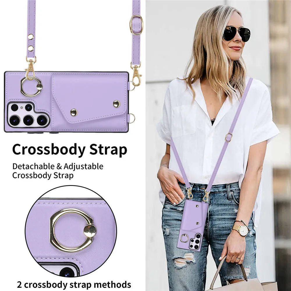 Crossbody Strap Lanyard Wallet Leather Galaxy A, S and Note Case - DealJustDeal