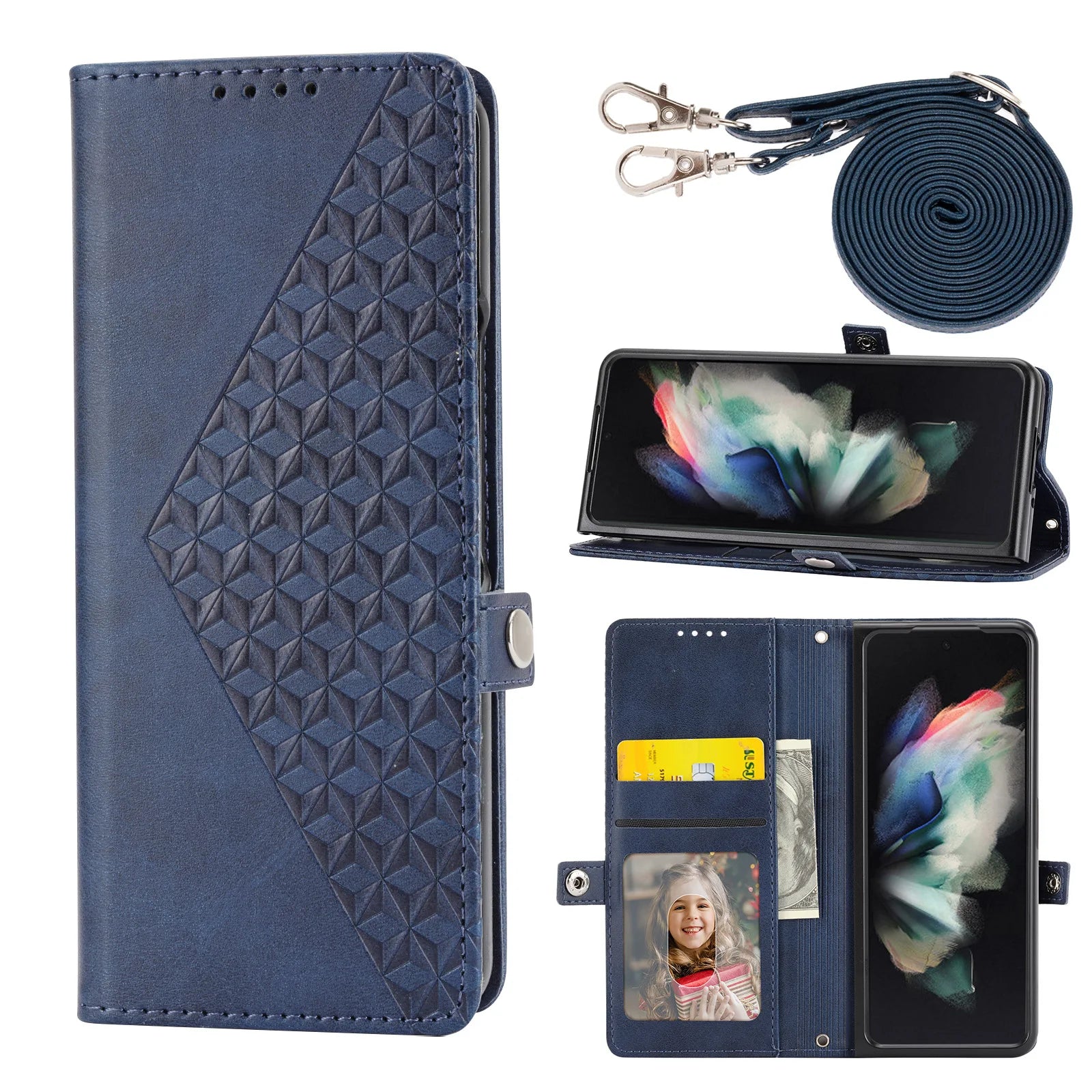 Crossbody Lanyard Hinge Protection Leather Galaxy Z Fold Case - DealJustDeal