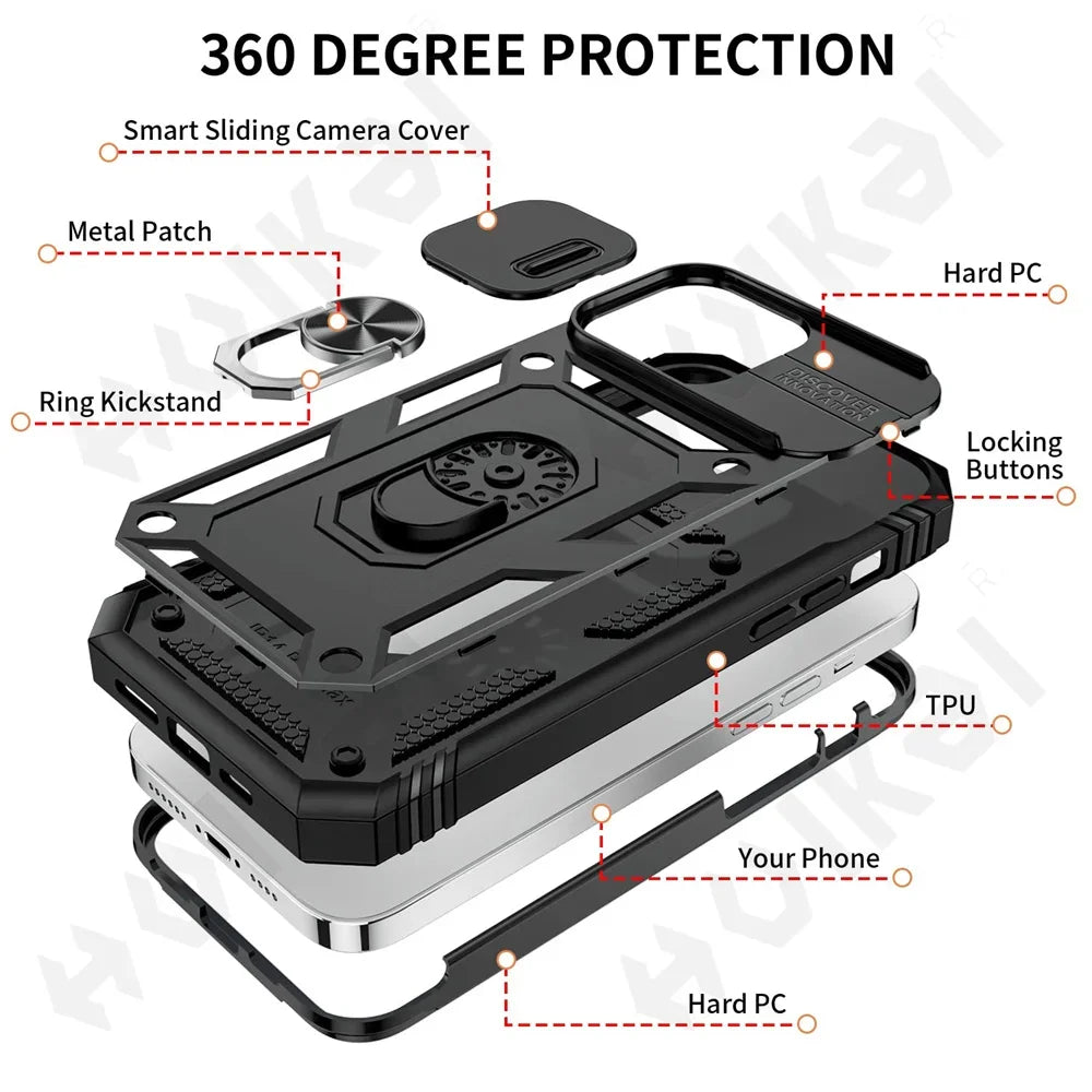 360 Full Body Rugged Protective Slide Camera Stand iPhone Case - DealJustDeal