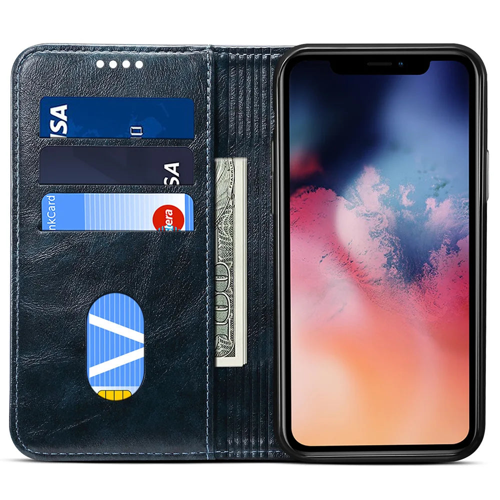 Magnetic Wallet Flip Genuine Leather iPhone Case - DealJustDeal