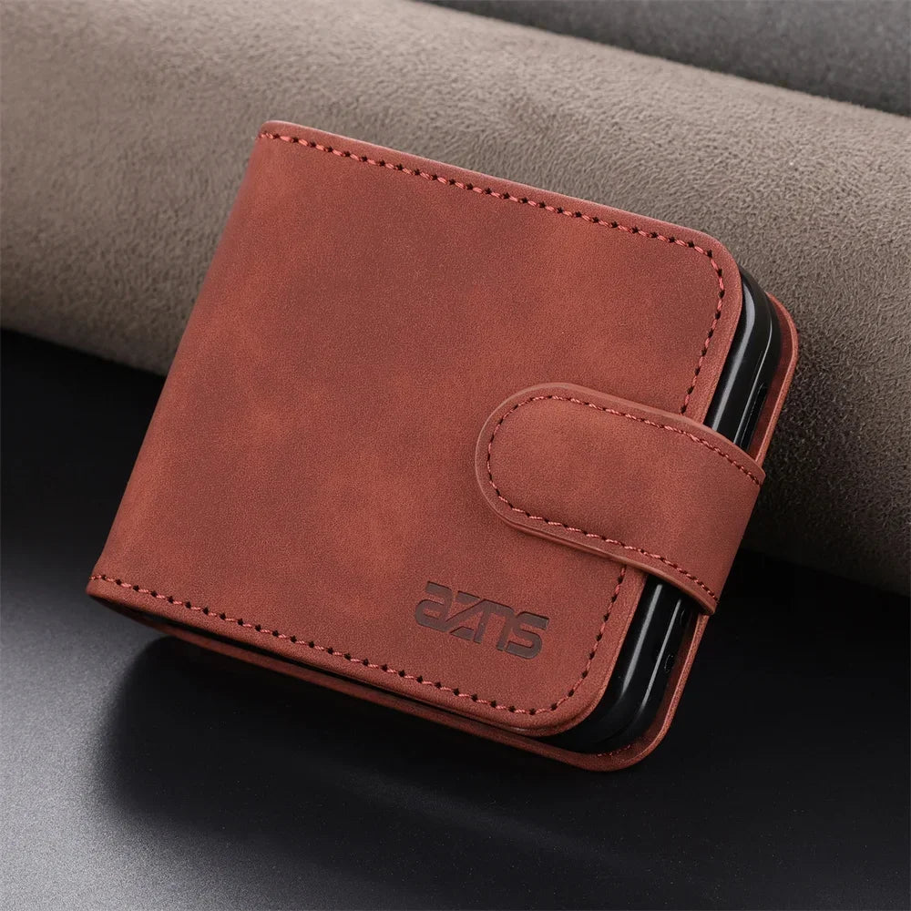 Card Slot Holder Kickstand Wallet Flip Leather Galaxy Z Flip Case - DealJustDeal