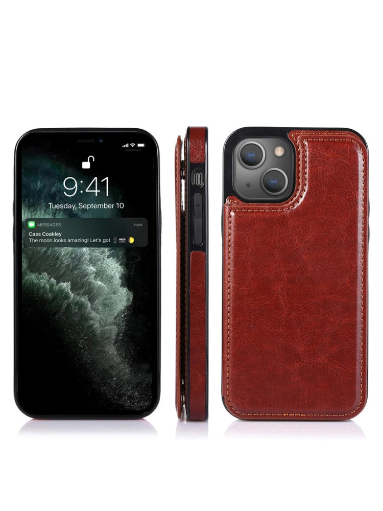 Retro Flip Leather Card Holder Wallet iPhone Case - DealJustDeal