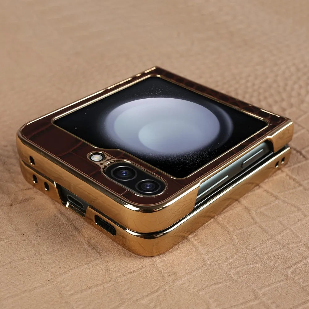 Electroplating Genuine Leather Galaxy Z Flip Case - DealJustDeal