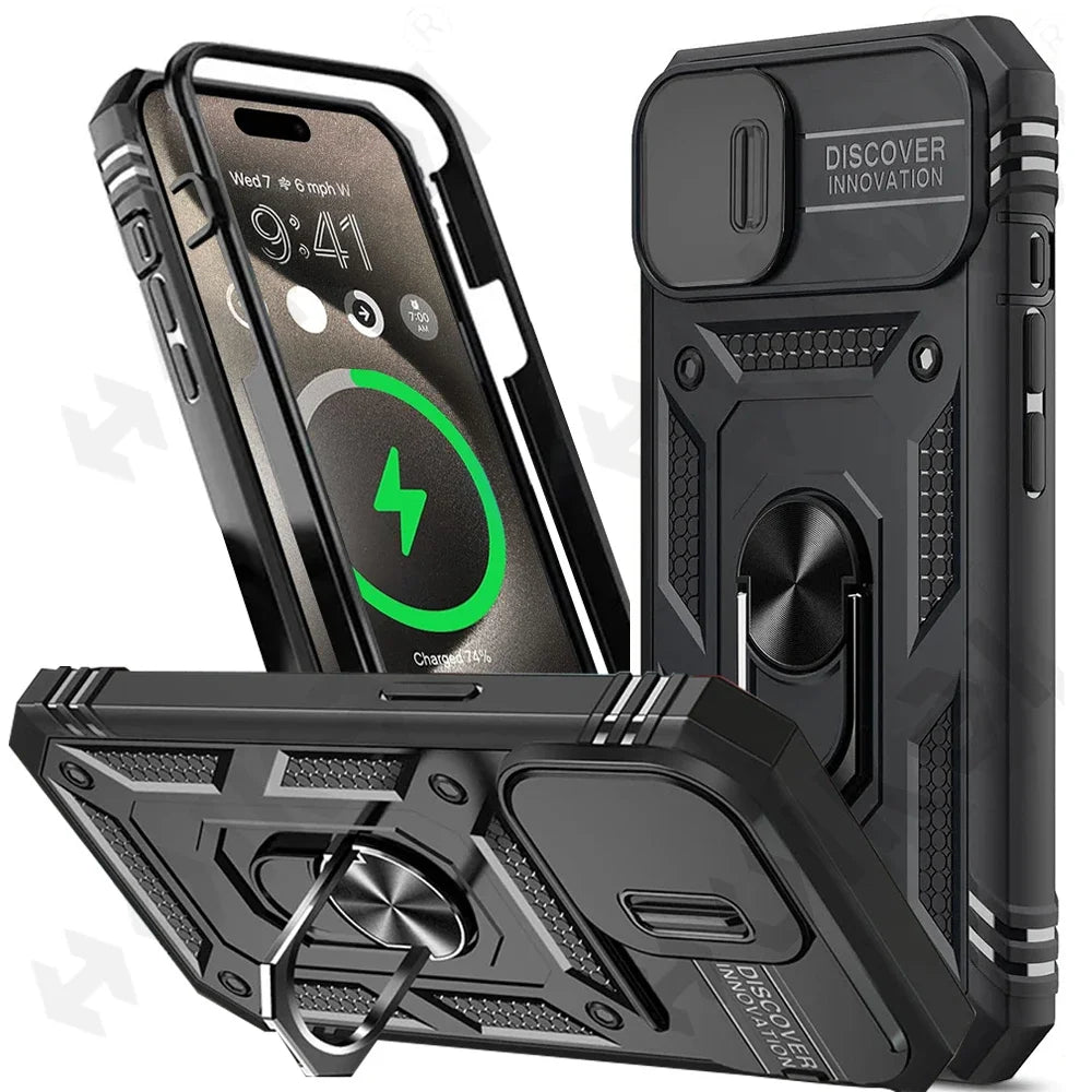 Camera Slide Military Grade Armor Protection 360 Degree Rotate Armor iPhone Case - DealJustDeal