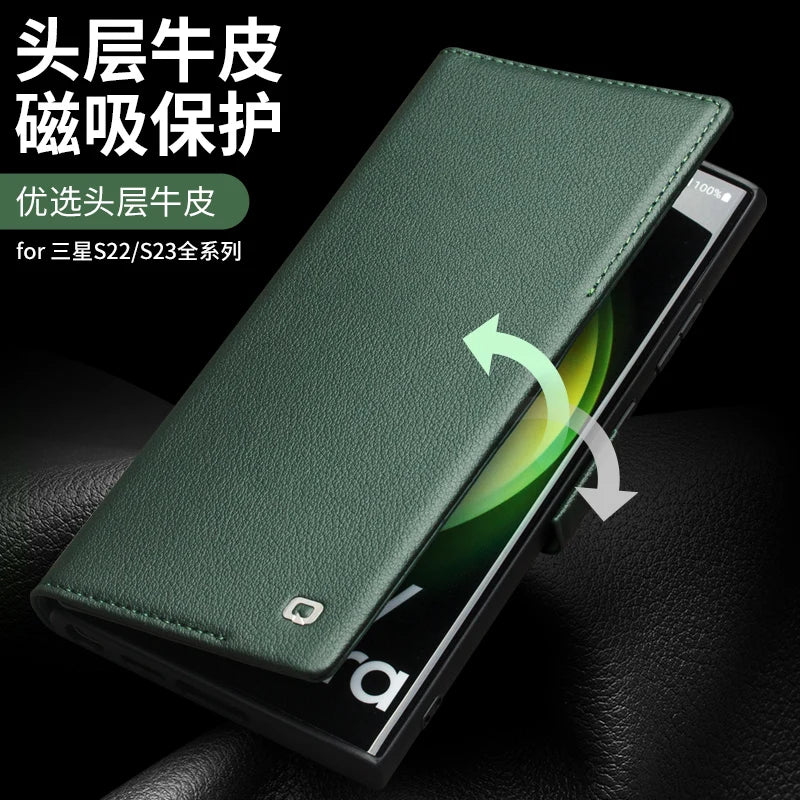 Magnetic Genuine Premium Leather Flip Galaxy S Case - DealJustDeal