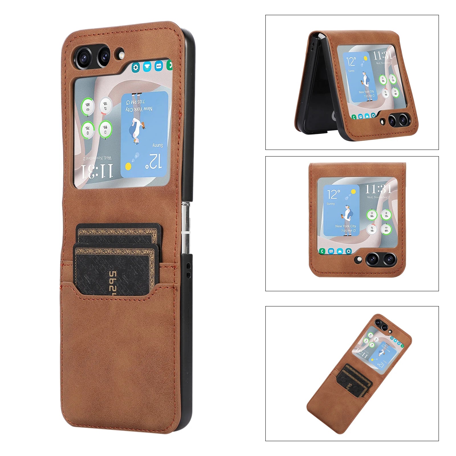 Card Holder Leather Wallet Galaxy Z Flip Case - DealJustDeal