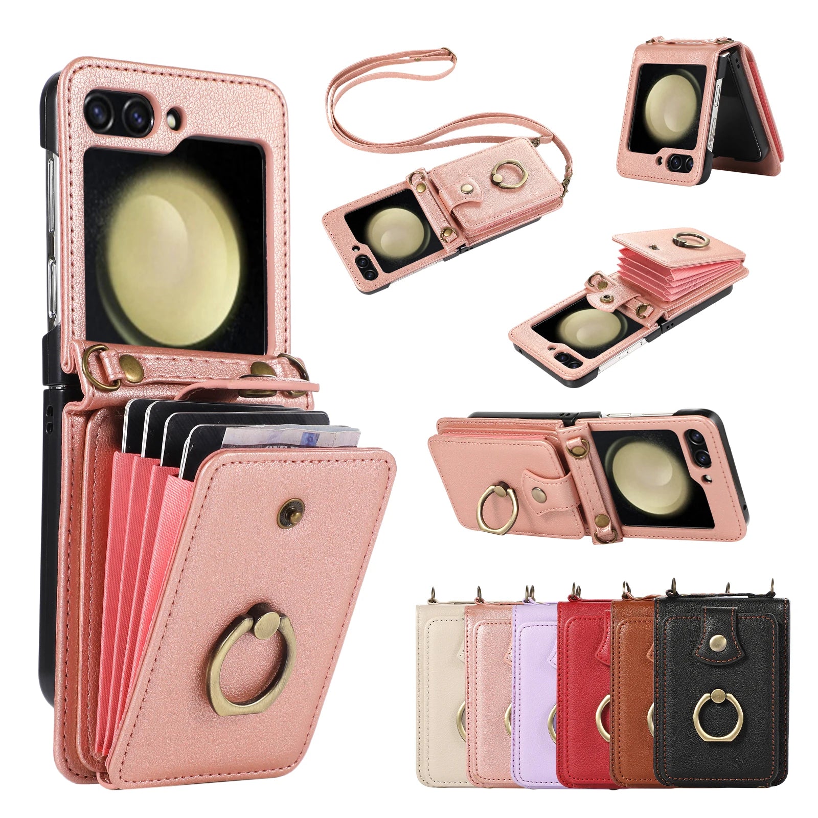 Crossbody Leather Cards Slot Wallet Galaxy Z Flip Case - DealJustDeal