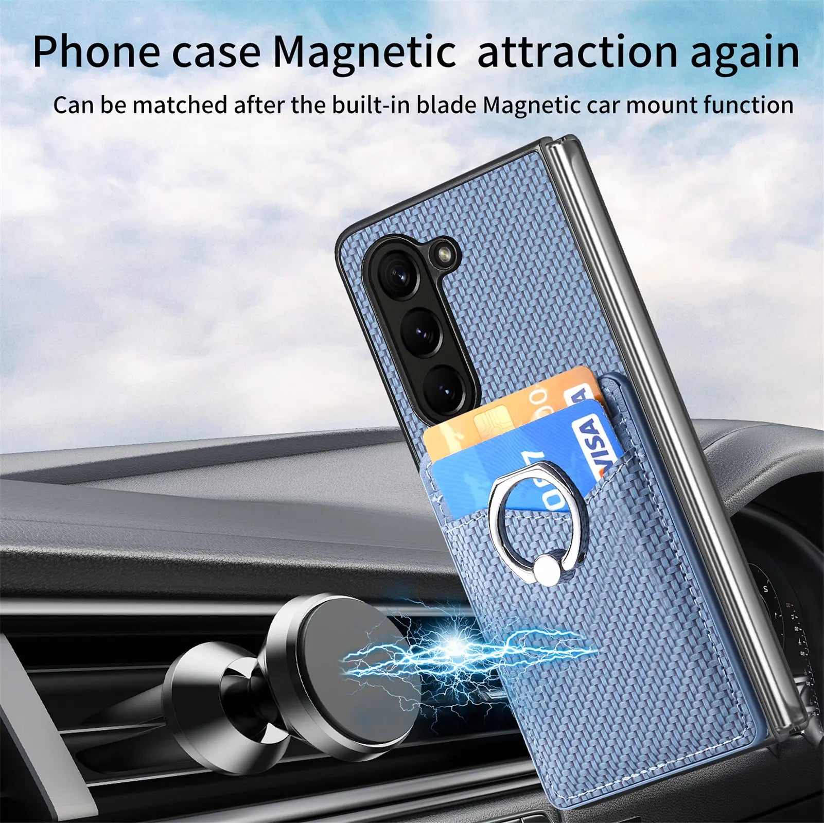 Carbon Fiber Magnetic Cards Slot Wallet Galaxy Z Fold Case - DealJustDeal