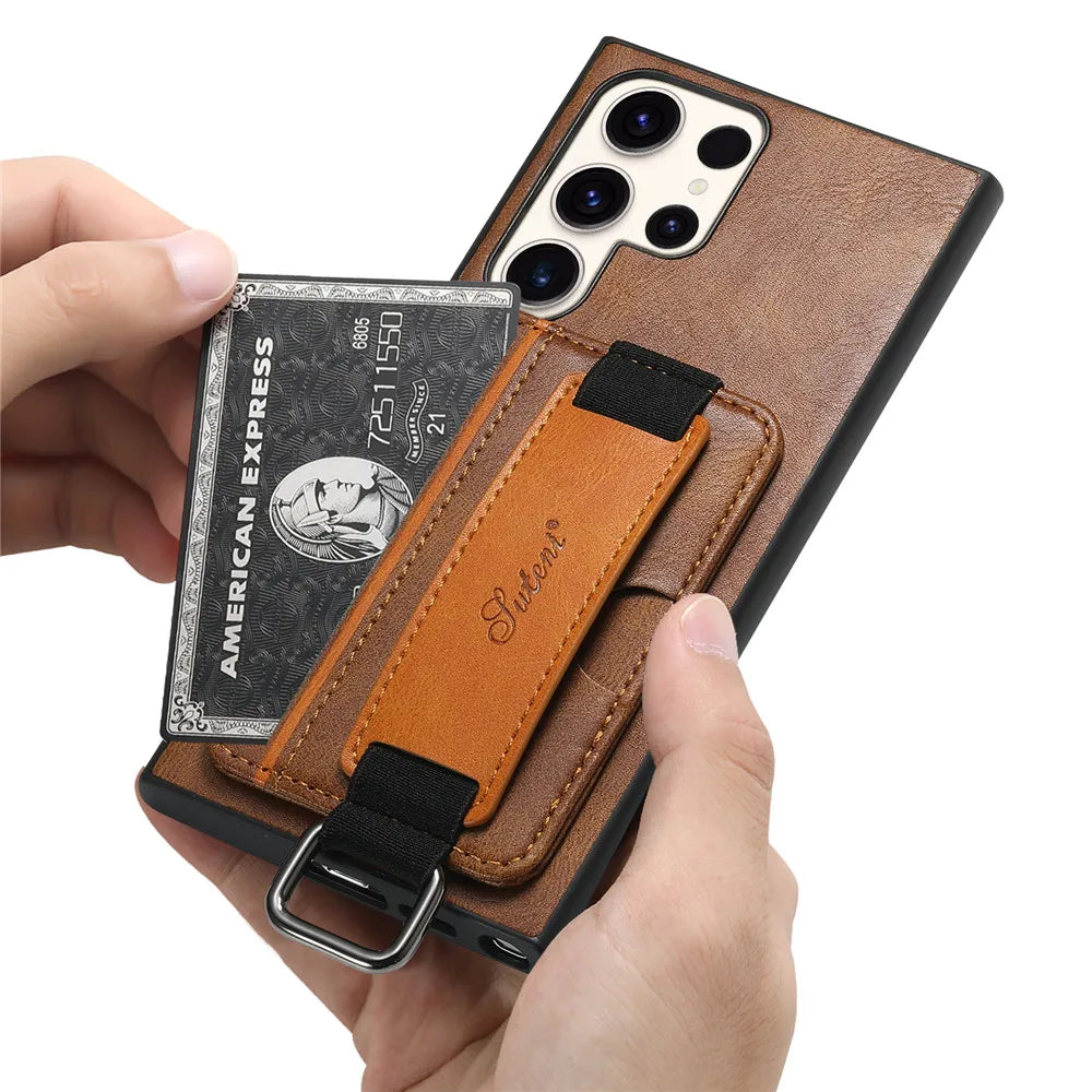 Wrist Strap Wallet Card Slots Holder  Slim Leather Galaxy A, S and Note Case - DealJustDeal
