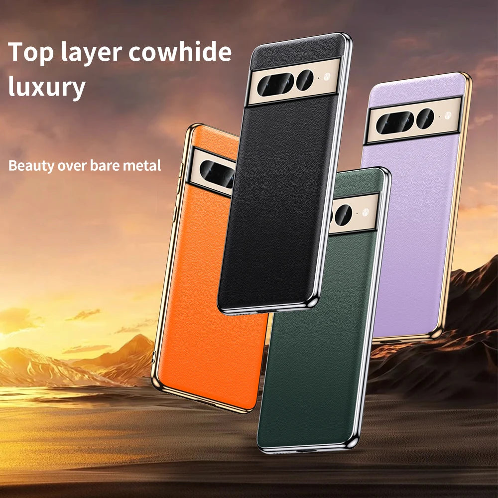 Genuine Cowhide Leather Plating Shockproof Google Case - DealJustDeal