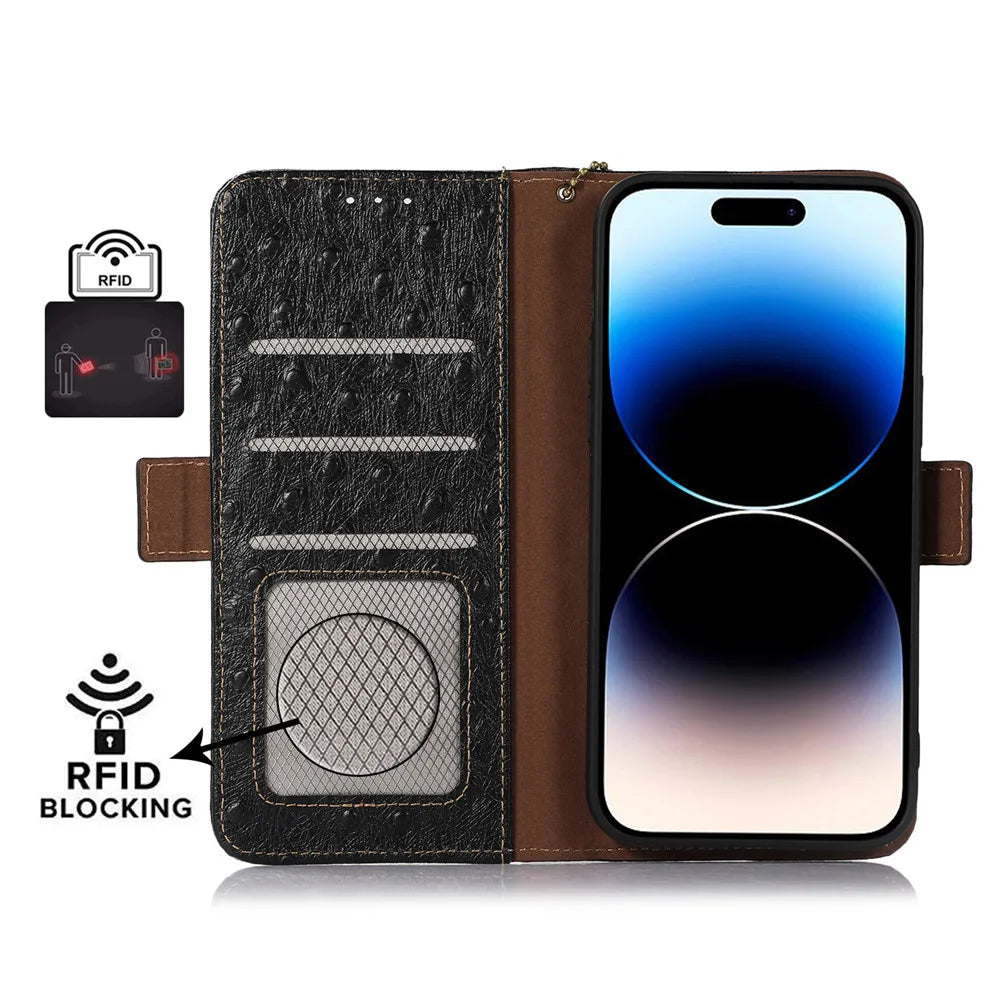 Ostrich Grain Genuine Wallet Flip Leather Galaxy A and S Case - DealJustDeal