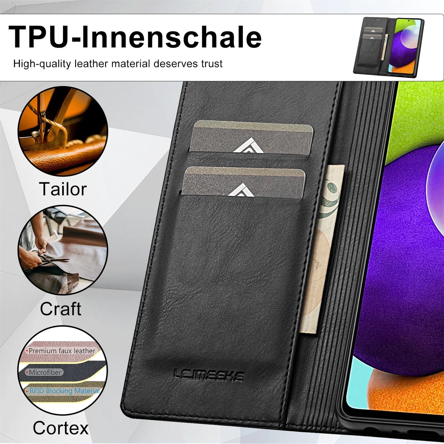 Anti-theft Brush Wallet Magnetic Flip Leather Galaxy A and S Case - DealJustDeal