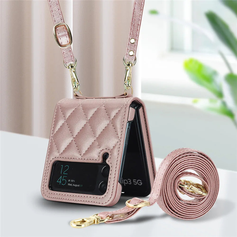 Luxury Crossbody Leather Galaxy Z Flip Case - DealJustDeal