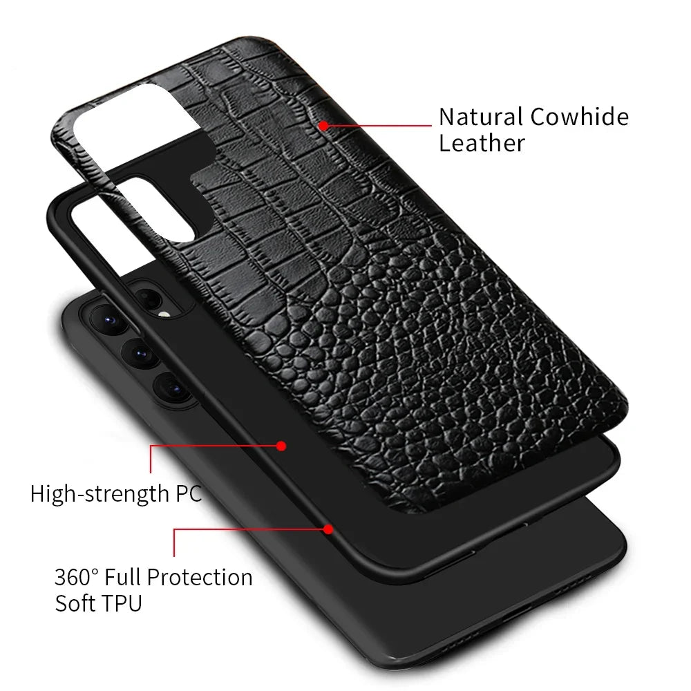 Retro Crocodile Alligator Grain Armor  Genuine Leather Galaxy A and Note Case - DealJustDeal