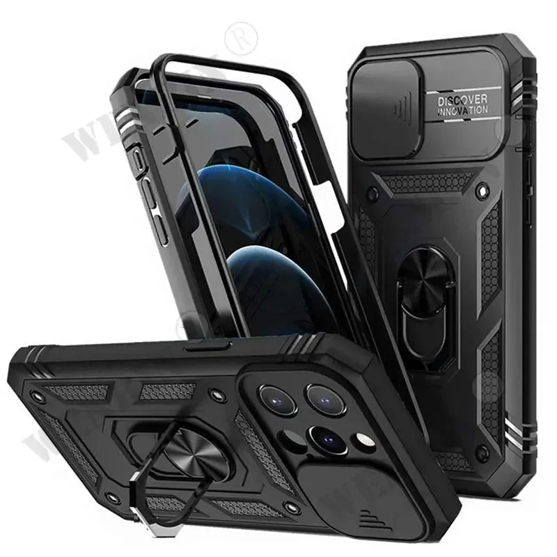 360 Full Body Rugged Protective Slide Camera Stand Protection Ring iPhone Case - DealJustDeal