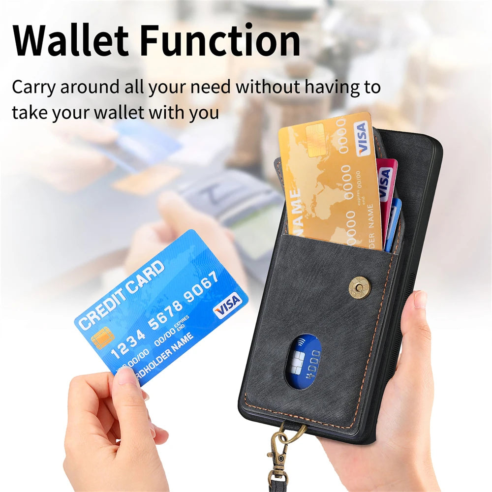 Magnet Wallet Flip Lanyard Strap Leather Google Case - DealJustDeal