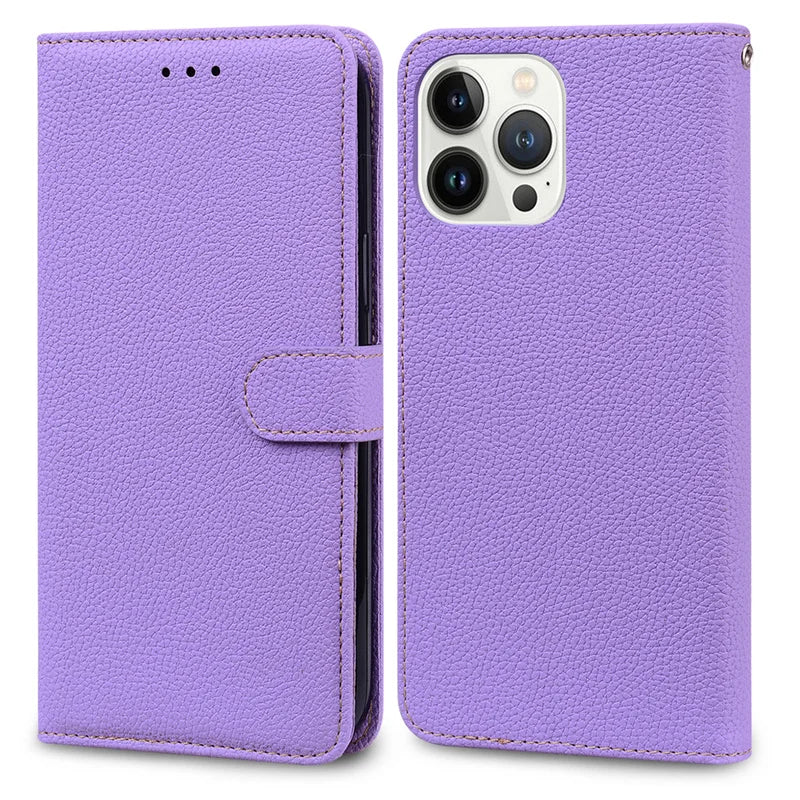 Fashion Lychee Pattern Wallet Bag Money Card Slot Holder iPhone Case - DealJustDeal