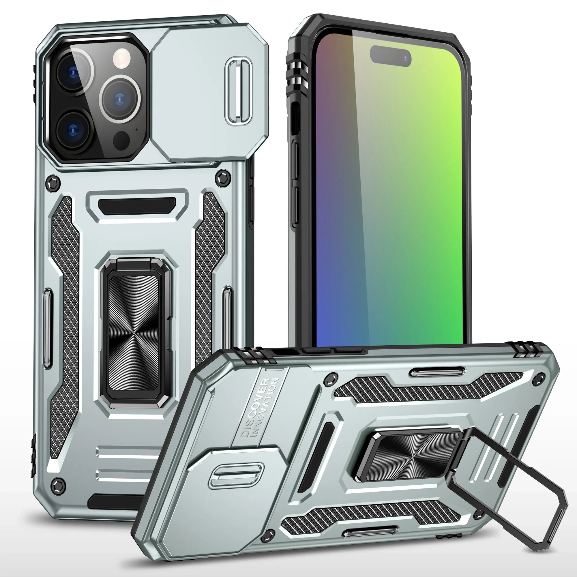 Slide Camera Ring Stand Armor Anti-fall Kickstand iPhone Case - DealJustDeal