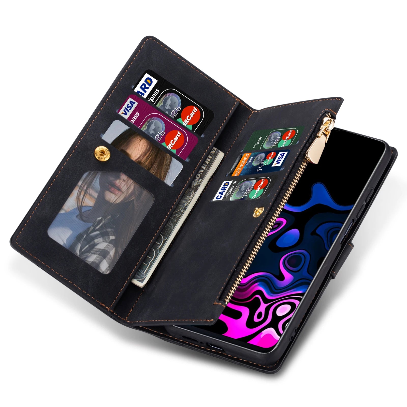 Card Slot Flip Zipper Wallet Galaxy A and S Case - DealJustDeal